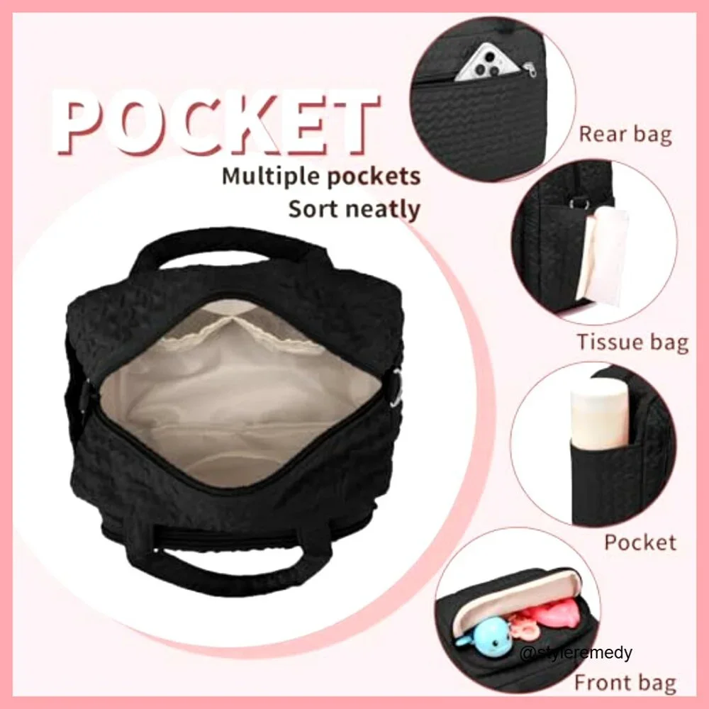 Nylon Diaper Bag Tote with 8 Pockets and Insulated Compartments